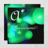 Invitation BULLE DE QUANTUM MONOGRAMME vert noir (Devant / Derrière)
