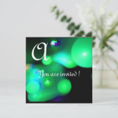 Invitation BULLE DE QUANTUM MONOGRAMME vert noir (Debout devant)