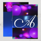 Invitation BULLE DE QUANTUM MONOGRAMME violet bleu (Devant / Derrière)