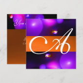 Invitation BULLE DE QUANTUM MONOGRAMME violet orange (Devant / Derrière)