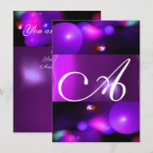 Invitation BULLE DE QUANTUM MONOGRAMME violet rsvp (Devant / Derrière)