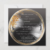 Invitation Bulle Florale dorée Anniversaire Noir Ombre (Devant)