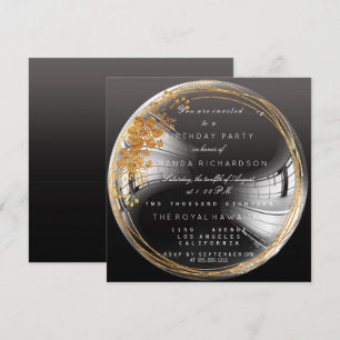 Invitation Bulle Florale dorée Anniversaire Noir Ombre