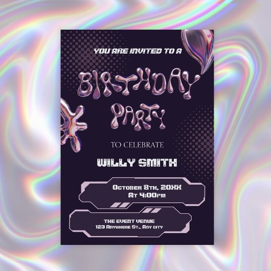 Invitation Bulle métallisée violet Y2K