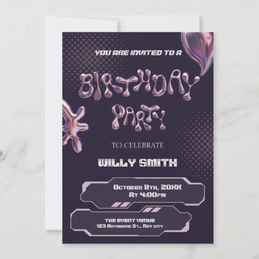 Invitation Bulle métallisée violet Y2K (Devant)