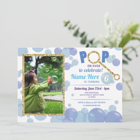 Invitation Bulle POP Anniversaire Parties scintillant photo b (Debout devant)