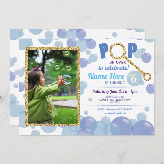 Invitation Bulle POP Anniversaire Parties scintillant photo b (Devant / Derrière)