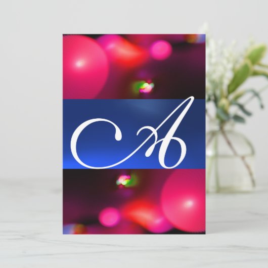 Invitation Bulle quantique monogramme rouge bleu (Debout devant)