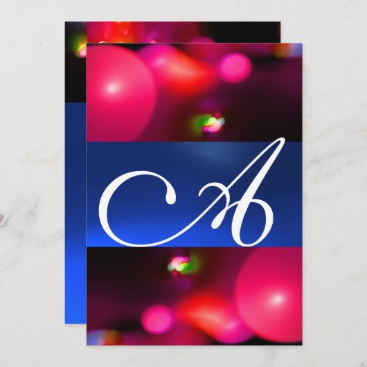 Invitation Bulle quantique monogramme rouge bleu (Devant / Derrière)