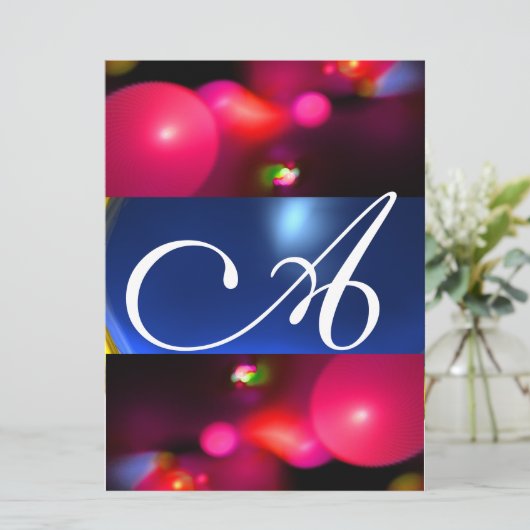 Invitation BULLE QUANTIQUE MONOGRAMME rouge bleu (Debout devant)