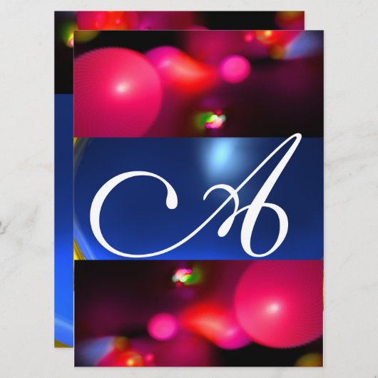 Invitation BULLE QUANTIQUE MONOGRAMME rouge bleu (Devant / Derrière)