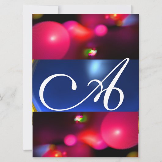 Invitation BULLE QUANTIQUE MONOGRAMME rouge bleu (Devant)