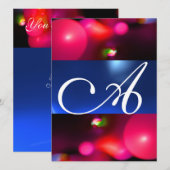 Invitation Bulle quantique monogramme rouge bleu (Devant / Derrière)