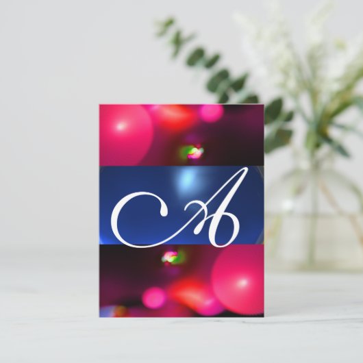 Invitation BULLE QUANTIQUE MONOGRAMME rouge bleu (Debout devant)