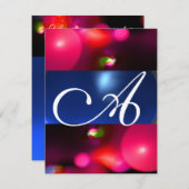 Invitation BULLE QUANTIQUE MONOGRAMME rouge bleu (Devant / Derrière)