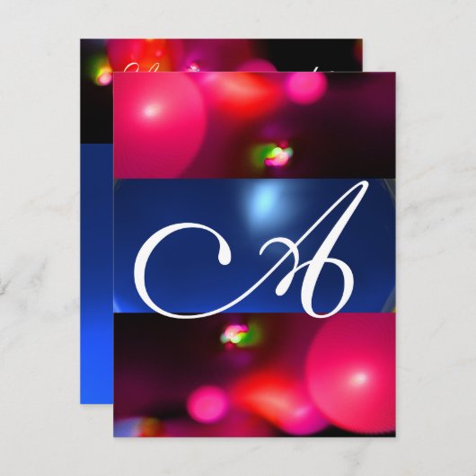 Invitation BULLE QUANTIQUE MONOGRAMME rouge bleu (Devant / Derrière)