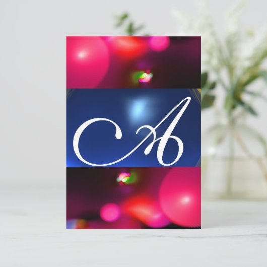 Invitation BULLE QUANTIQUE MONOGRAMME rouge bleu rsvp (Debout devant)