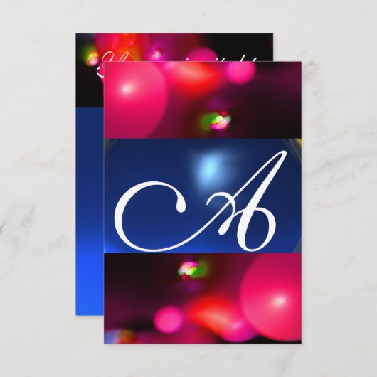 Invitation BULLE QUANTIQUE MONOGRAMME rouge bleu rsvp (Devant / Derrière)