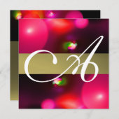 Invitation Bulle quantique monogramme rouge gris (Devant / Derrière)