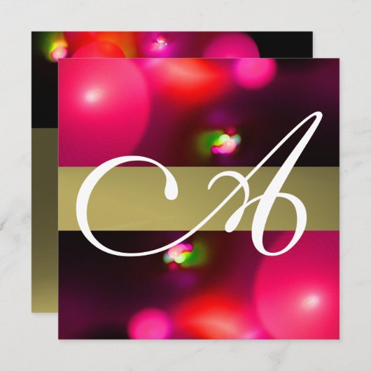 Invitation Bulle quantique monogramme rouge gris (Devant / Derrière)