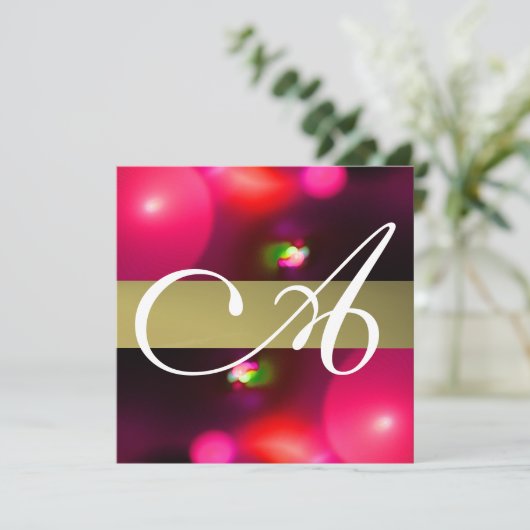 Invitation Bulle quantique monogramme rouge gris (Debout devant)