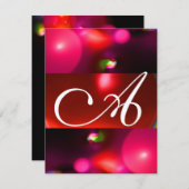 Invitation BULLE QUANTIQUE MONOGRAMME rouge noir rose (Devant / Derrière)