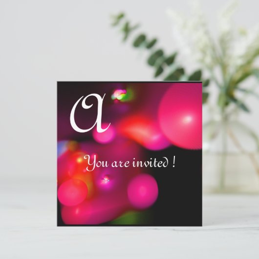 Invitation Bulle quantique monogramme rouge noir rose (Debout devant)