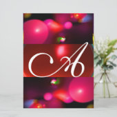 Invitation Bulle quantique monogramme rouge noir rose (Debout devant)