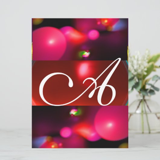 Invitation Bulle quantique monogramme rouge noir rose (Debout devant)