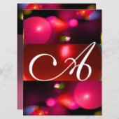 Invitation Bulle quantique monogramme rouge noir rose (Devant / Derrière)