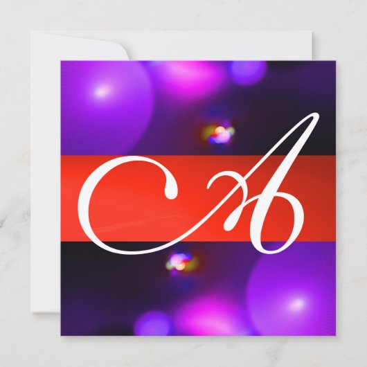 Invitation Bulle quantique monogramme rouge noir violet (Devant)
