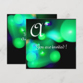Invitation BULLE QUANTIQUE MONOGRAMME vert noir (Devant / Derrière)