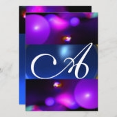 Invitation BULLE QUANTIQUE MONOGRAMME violet bleu (Devant / Derrière)