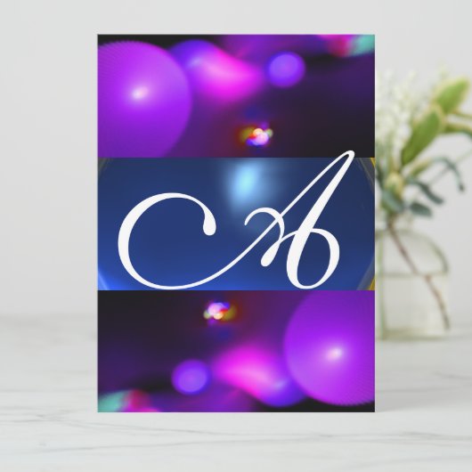 Invitation BULLE QUANTIQUE MONOGRAMME violet bleu (Debout devant)
