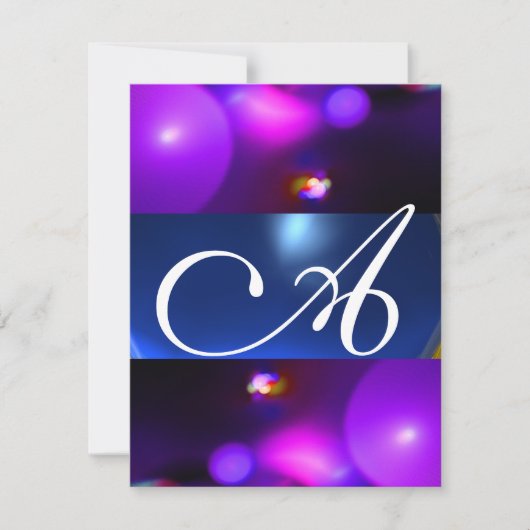 Invitation Bulle quantique monogramme violet bleu (Devant)