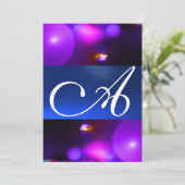 Invitation Bulle quantique monogramme violet bleu (Debout devant)