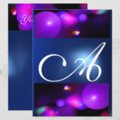 Invitation Bulle quantique monogramme violet bleu (Devant / Derrière)
