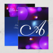 Invitation Bulle Quantique Monogramme violet bleu rsvp (Devant / Derrière)