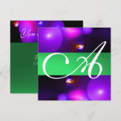 Invitation Bulle quantique monogramme violet vert (Devant / Derrière)