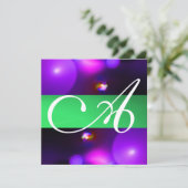 Invitation Bulle quantique monogramme violet vert (Debout devant)