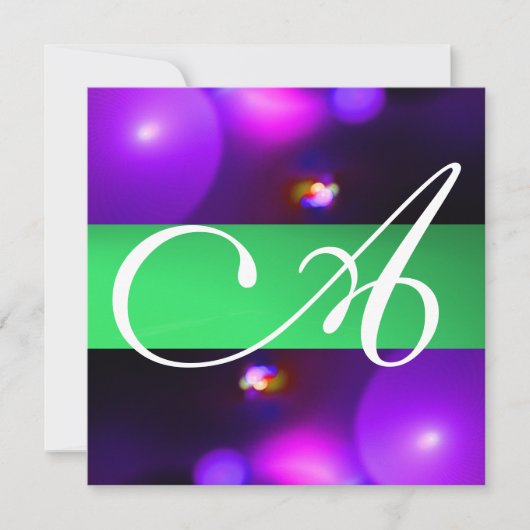 Invitation Bulle quantique monogramme violet vert (Devant)