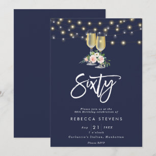 Invitation bulle rose floral marine lumières 60e anniversaire