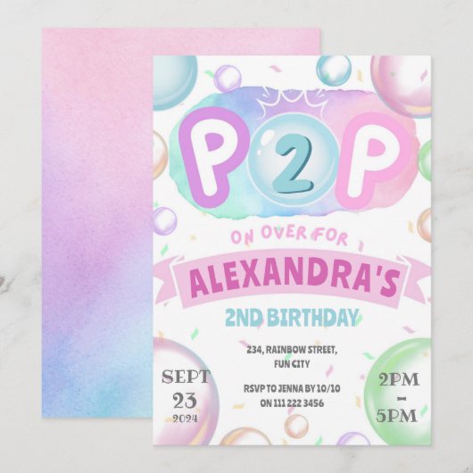 Invitation Bulles Anniversaire Pop On Over Girl 1er 2e 3e 4e (Devant / Derrière)