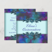 Invitation Bulles Bleu Turquoise Violet Quinceanera (Devant / Derrière)