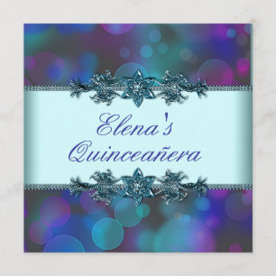 Invitation Bulles Bleu Turquoise Violet Quinceanera
