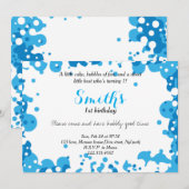 Invitation Bulles bleues modernes Premier anniversaire (Devant / Derrière)