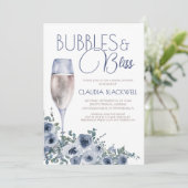 Invitation Bulles Bliss Champagne Fête des mariées Bleue (Debout devant)
