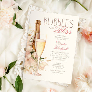 Invitation Bulles Bliss Floral Champagne Fête des mariées