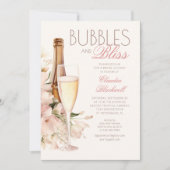 Invitation Bulles Bliss Floral Champagne Fête des mariées (Devant)