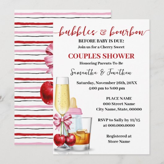 Invitation Bulles & Bourbon avant bébé Dû Cherry Douche (Devant / Derrière)